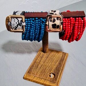 4 Stylish Beaded Bracelets with Animal Print Accents